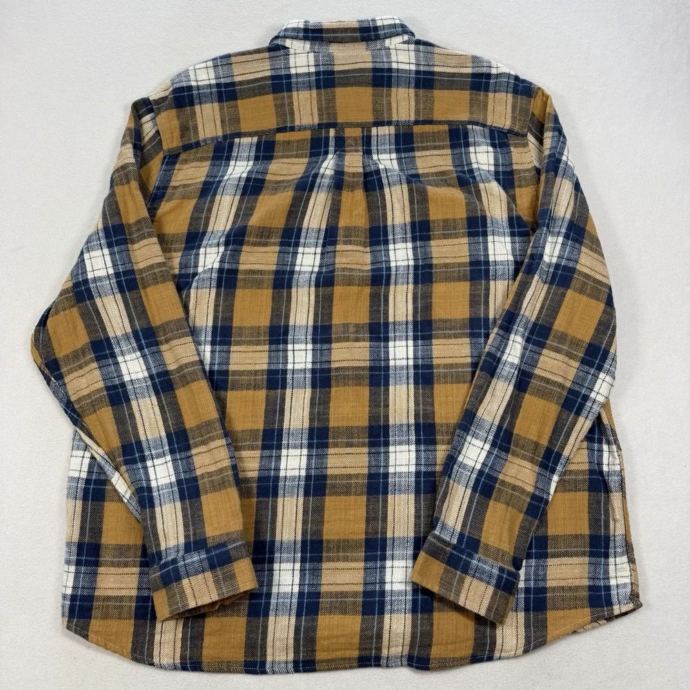 LL Bean 1912 Field Flannel Shirt Mens XL Slightly Fitted Khaki Blue White‎ Plaid
